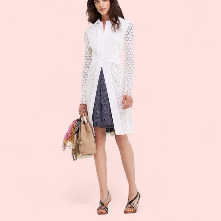 Diane Von Furstenberg White Waldorf Cosmic Lace Cocktail Coat Dress New